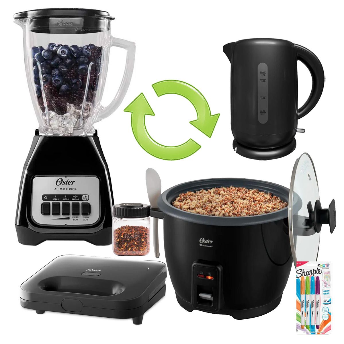 OSTER - Super Combo Oster Licuadora + Arrocera + Hervidor + Sandwichera