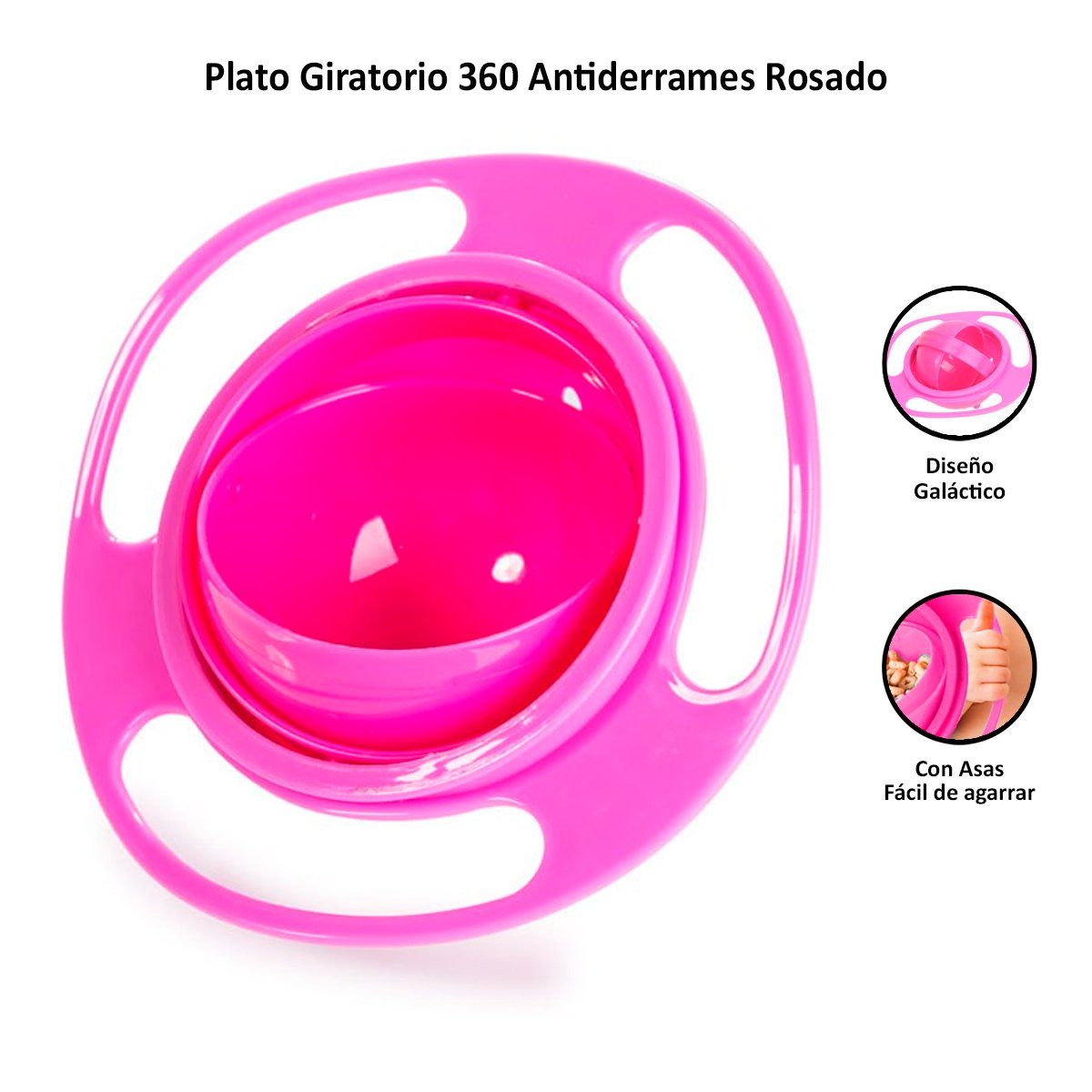 GENERICO - Plato Giratorio Anti Derrame Niños y Bebés 360° Rosado