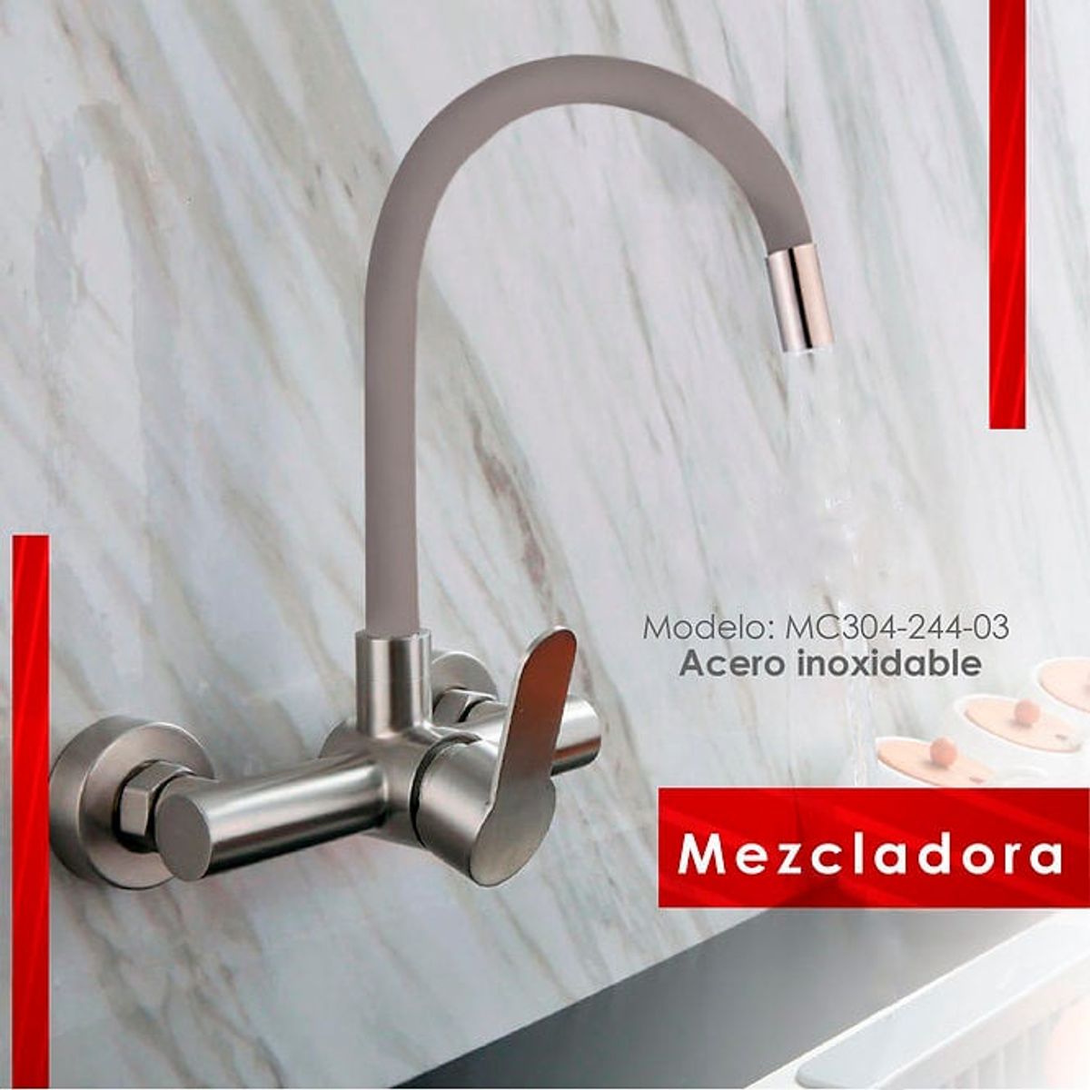 XM - MEZCLADORA DE COCINA PARED PICO FLEXIBLE PLOMO MC304-244-03