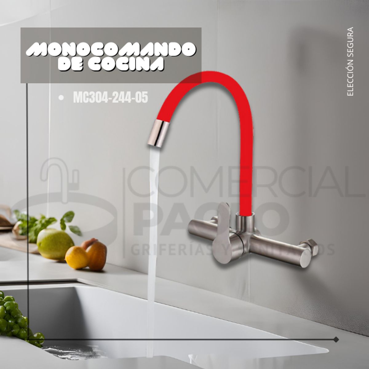XM - MEZCLADORA DE COCINA PARED PICO FLEXIBLE ROJO MC304-244-05