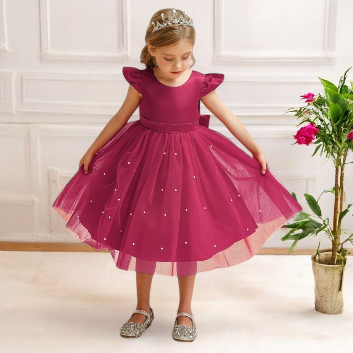 GENERICO - VESTIDO PARA NIÑA  - MODELO ELEGANTE CON PERLITAS