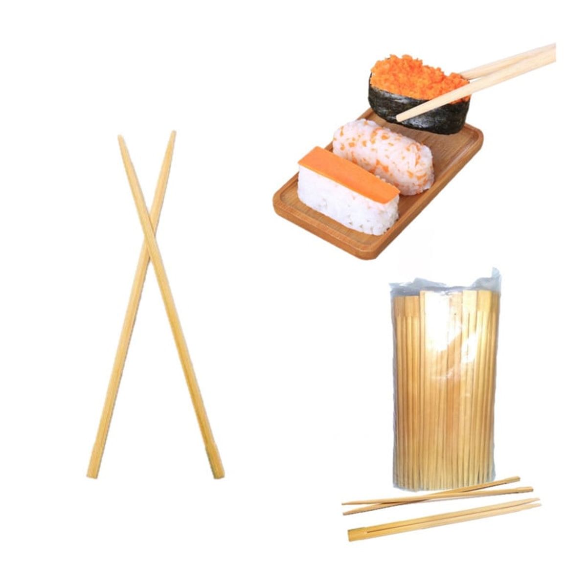 GENERICO - Palillos Japones Bambu Descartable Simple Pack 100par