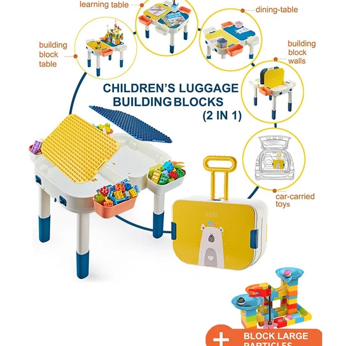 OEM - Mesa didáctica juegos lego para niños + silla + 600 legos