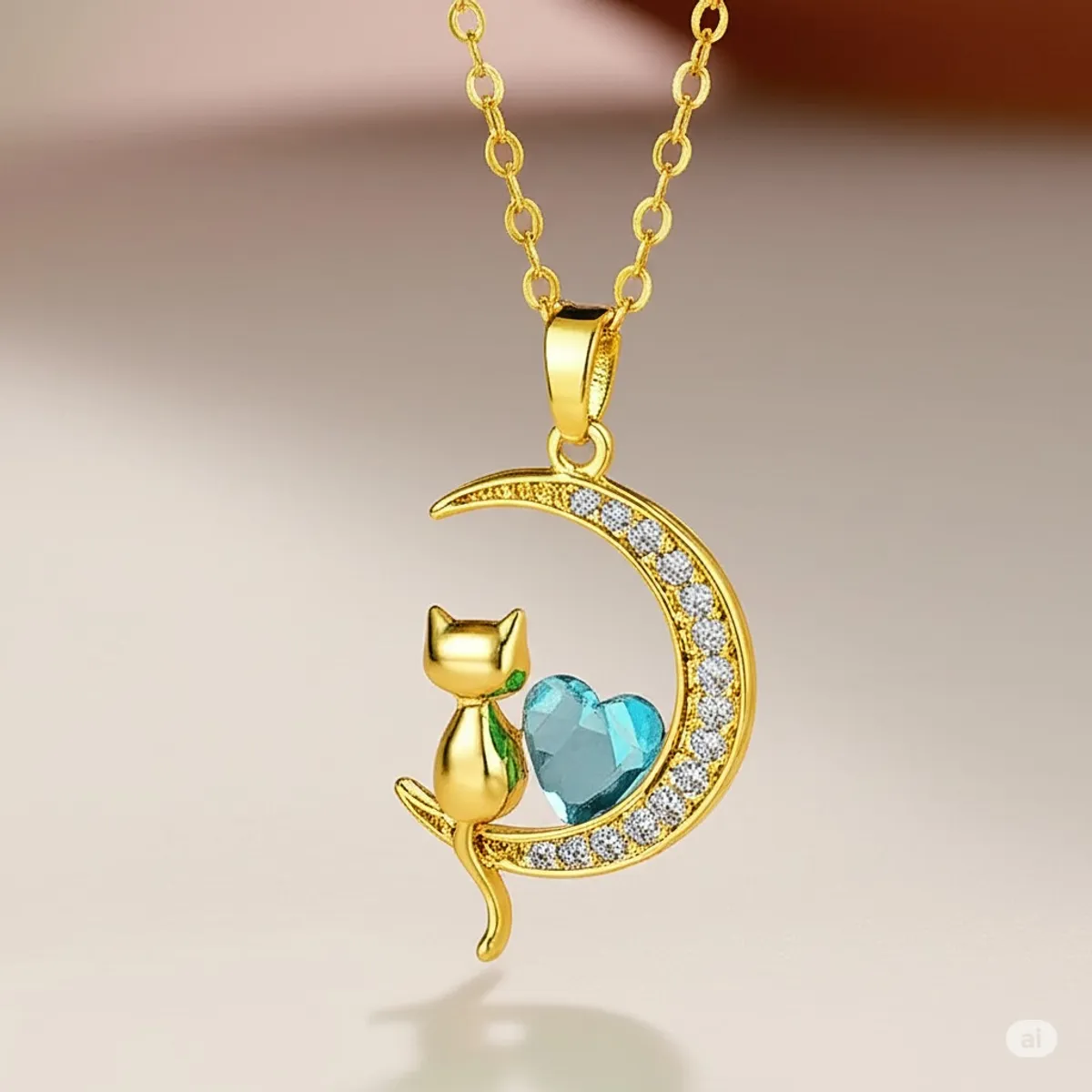 GENERICO - Collar Luna Gatito Regalo Mujer Exclusivo Tierno Fino Y Chic Dorado