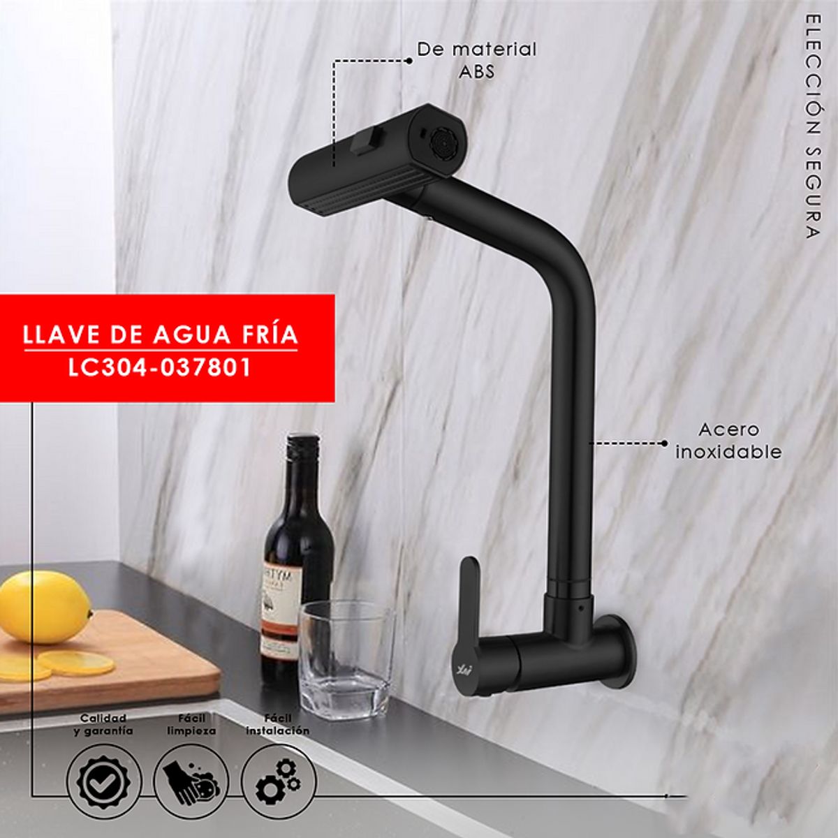 XM - LLAVE DE COCINA NEGRO PARED LC304-037801