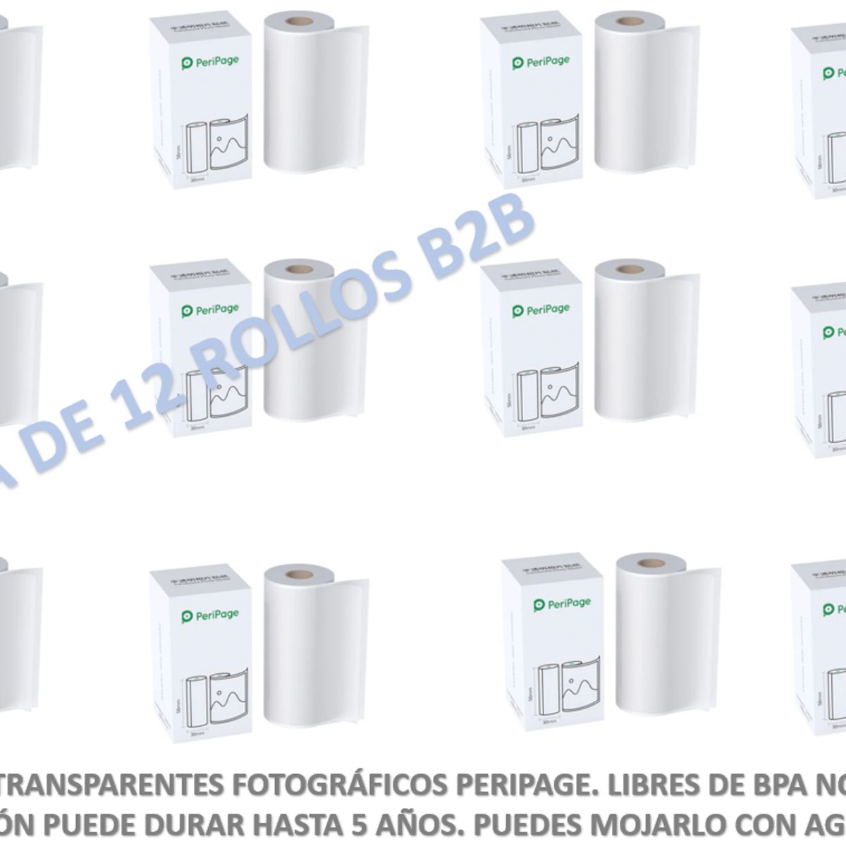 PERIPAGE - 12 ROLLOS DE STICKER TRANSPARENTE FOTOGRAFICO TERMICO - B2B