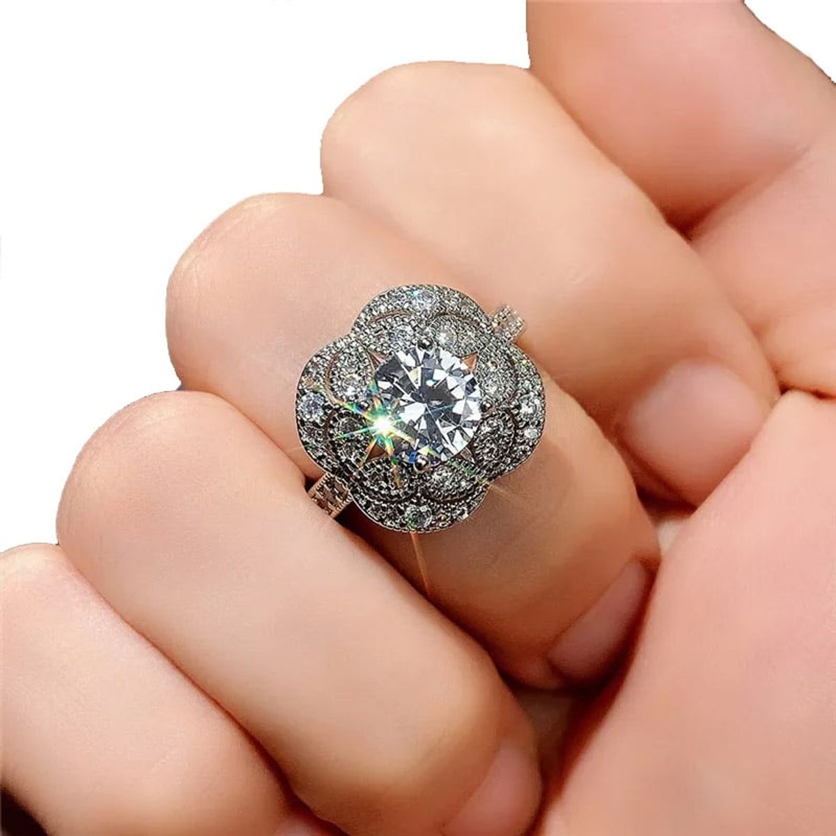 LA TIENDA 88 JOYAS Y ACCESORIOS - La Tienda 88 - Anillo De Pedida Mujer Roseta Bañado en Oro - Blanco