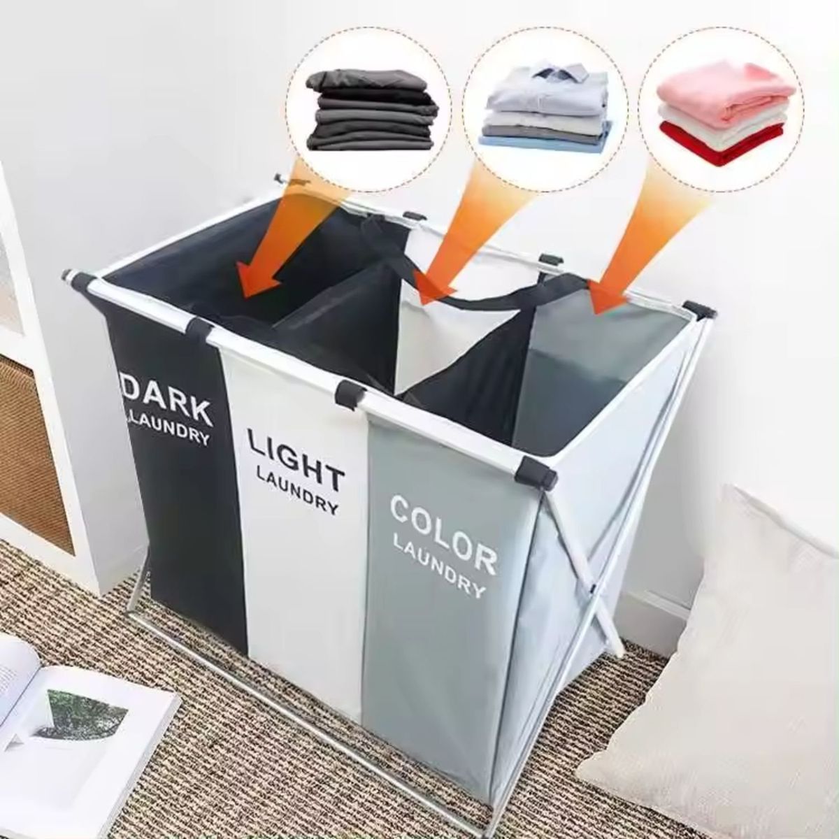 GENERICO - Organizador Ropa Lavanderia con 3 Divisiones