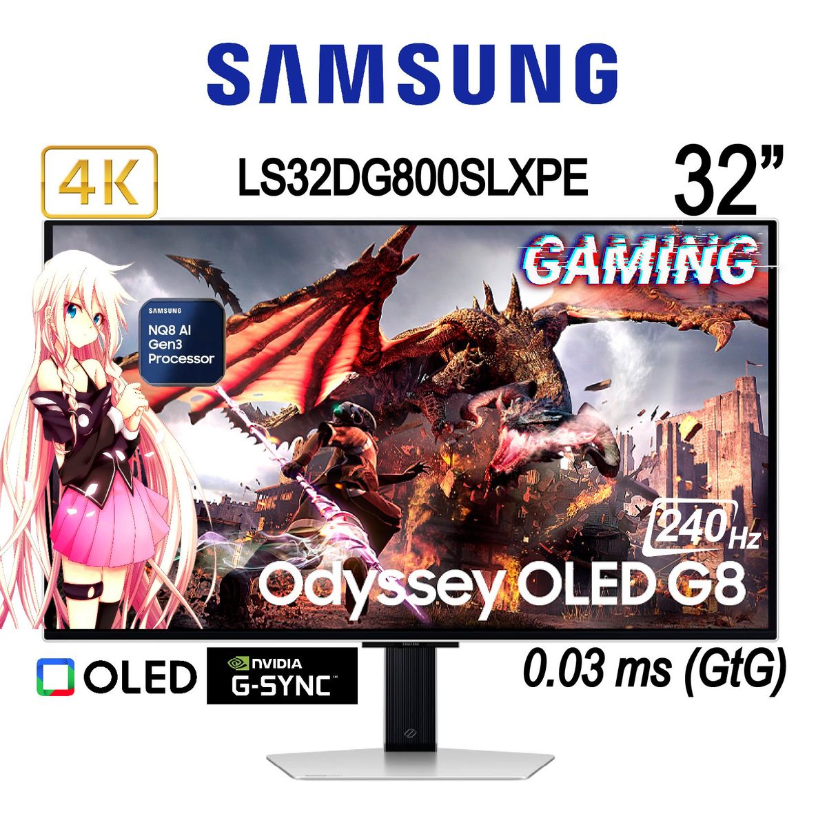 SAMSUNG - Monitor Gaming Odyssey OLED G8 de 32 OLED 4K Smart TV Con IA