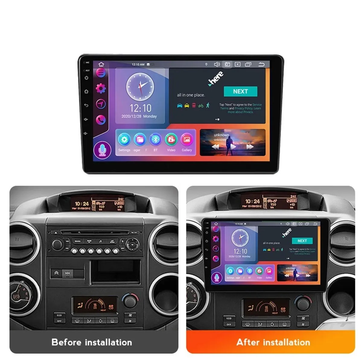 GENERICO - Autoradio Android 9Pulg Carplay 8core 4+64GB +Dash Cam