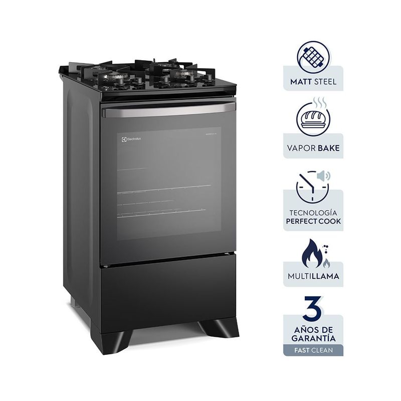 ELECTROLUX - Cocina 4 Quemadores Negro con Mesa de Vidrio FE4GP - Electrolux.
