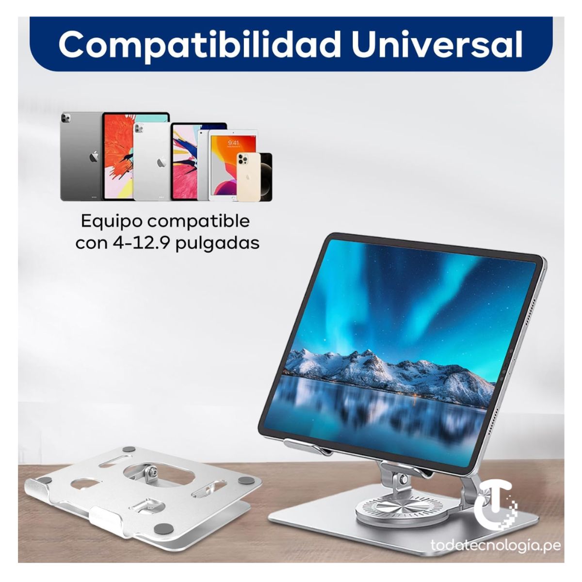 GENERICO - Soporte para Tablet Aluminio Giratorio 360° Base Tablet iPad Celulares