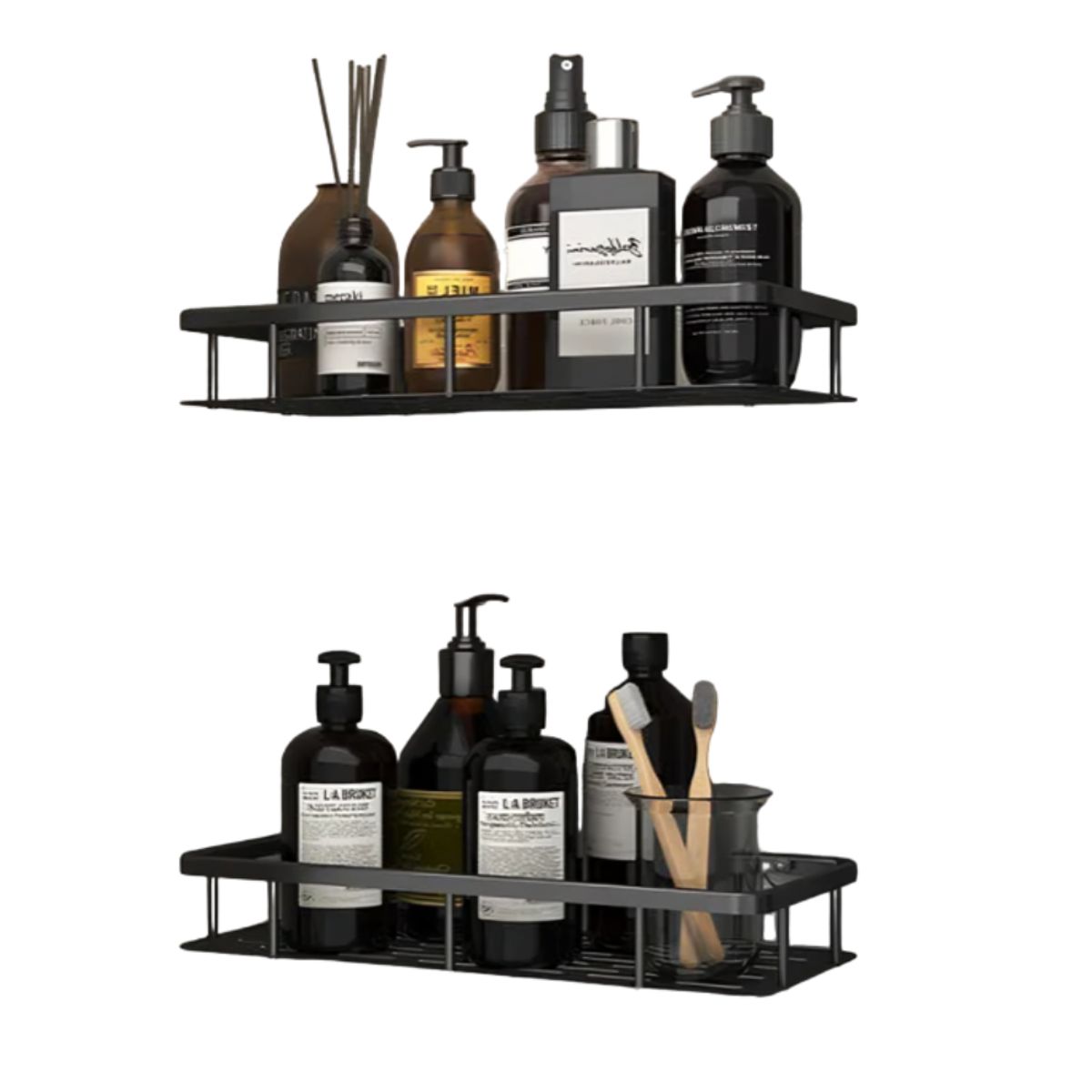 GENERICO - Kit 2 Repisas Negro Mate De Aluminio Para Baño