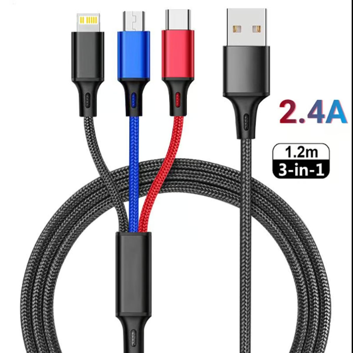 GENERICO - 3 en 1 Multi Cable de Carga, [1.2M] Multi USB Cargador Cable
