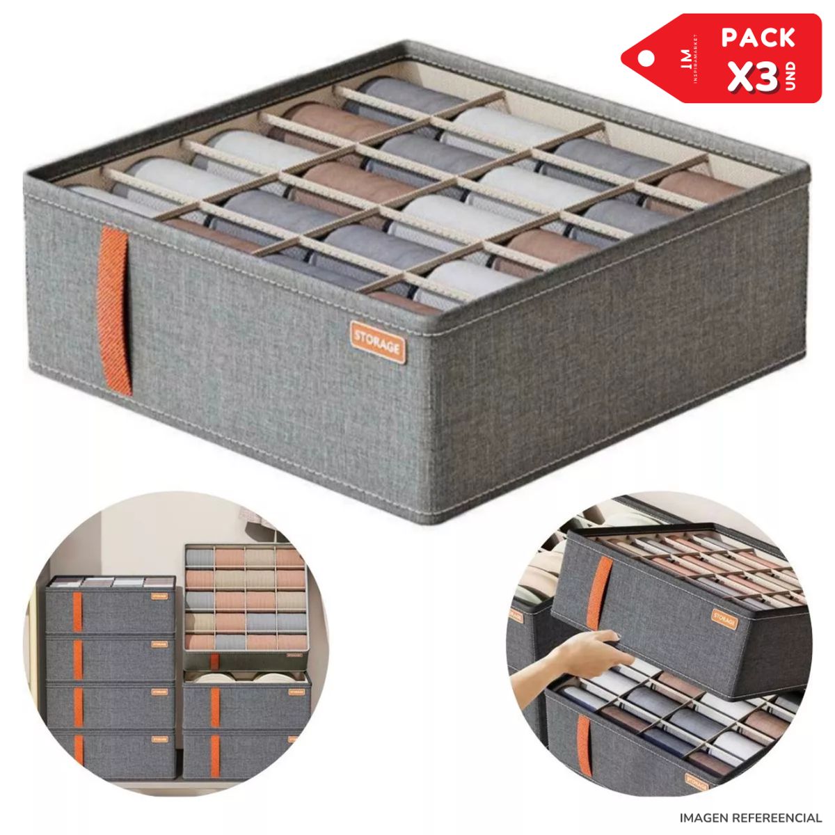 INSPIRA MARKET - Organizador multiusos de medias plegable de almacenamiento PACK x3