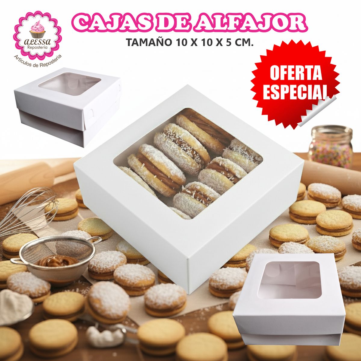 GENERICO - 1000 Cajas para Alfajores en Repostería 10 x 10 x 5 cm.