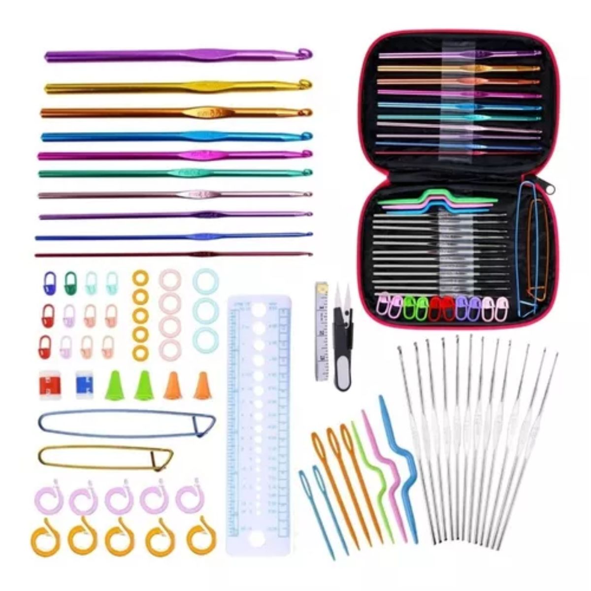 GENERICO - Kit De Ganchos Y Accesorios Para Tejer Al Crochet 100 Piezas