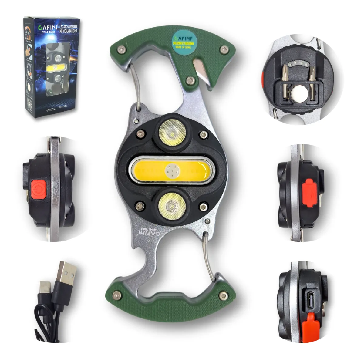 CAFINI - Llavero Doble de Supervivencia 6 en 1 Cafini CN-L1683 -VERDE