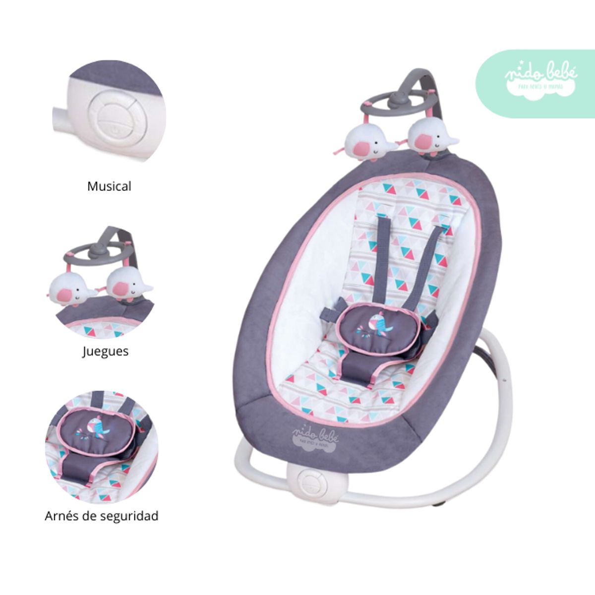 GENERICO - Silla Nido Mecedora de Bebé Plegable color Rosado