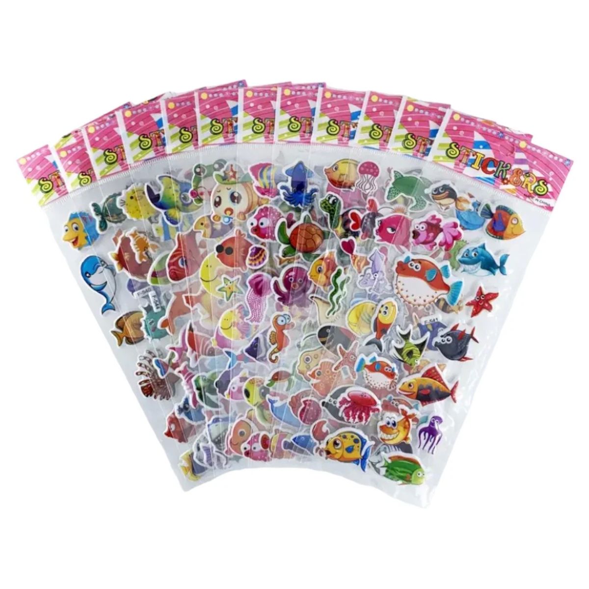 GENERICO - Pack x 10  láminas de Stickers Animales del Oceáno
