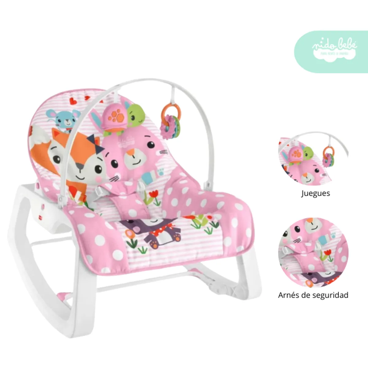 GENERICO - Silla Nido Mecedora de Bebé modelo Zorrito color Rosado