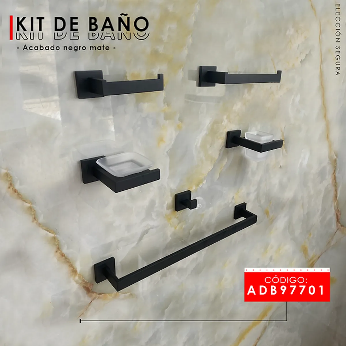 XM - KIT DE ACCESORIOS DE BAÑO 6 PIEZAS NEGRO 97701