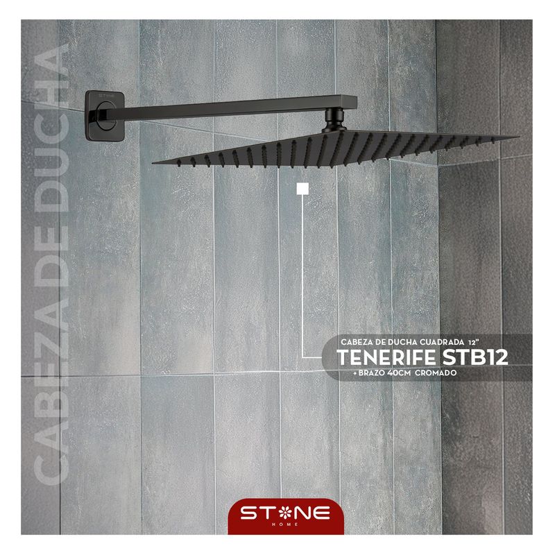STONE - CABEZA DE DUCHA  ESPAÑOLA  12"  C/ BRAZO TENERIFE STB-12 BLACK STONE