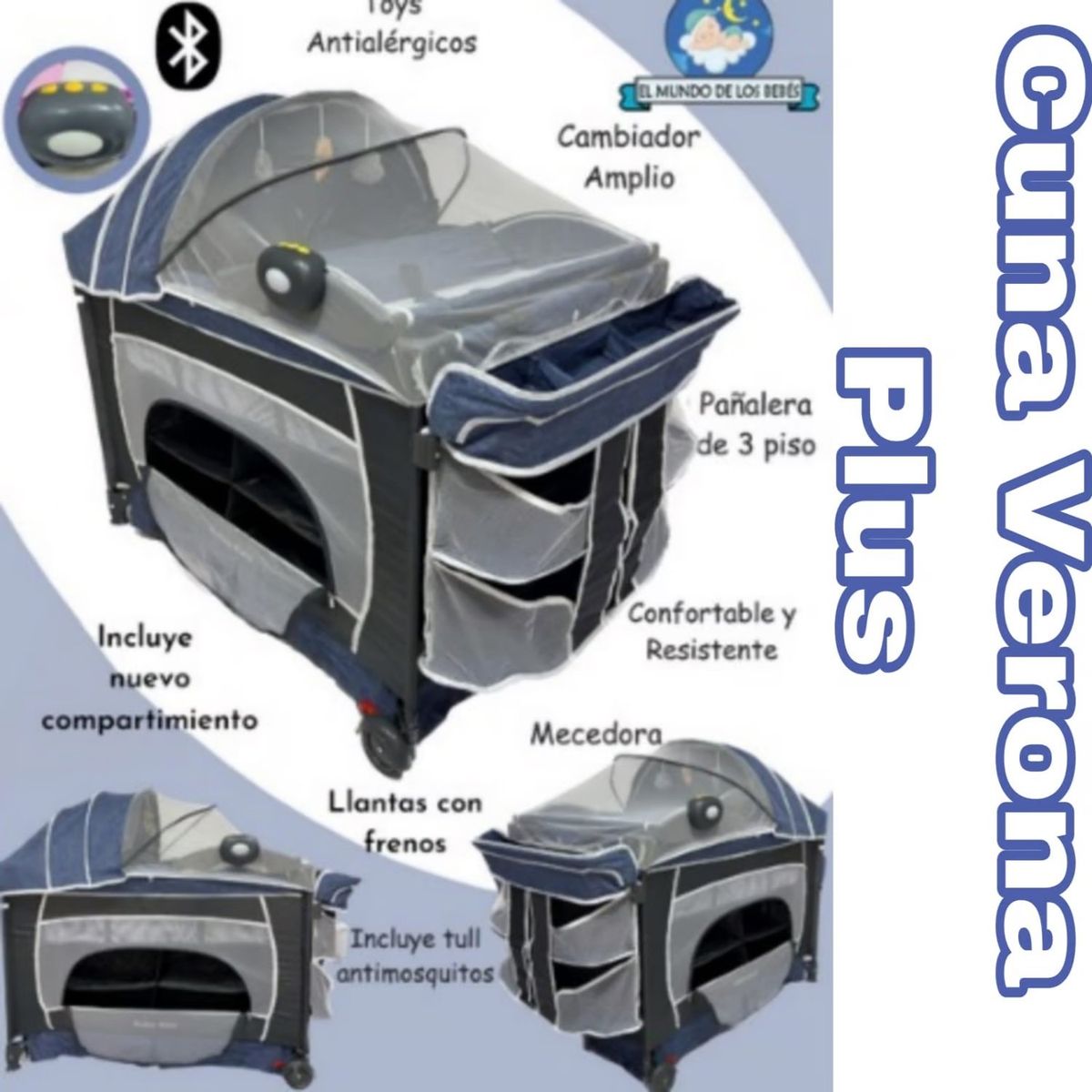 BABY KITS - Cuna corral Verona PLUS Vibrador Azul