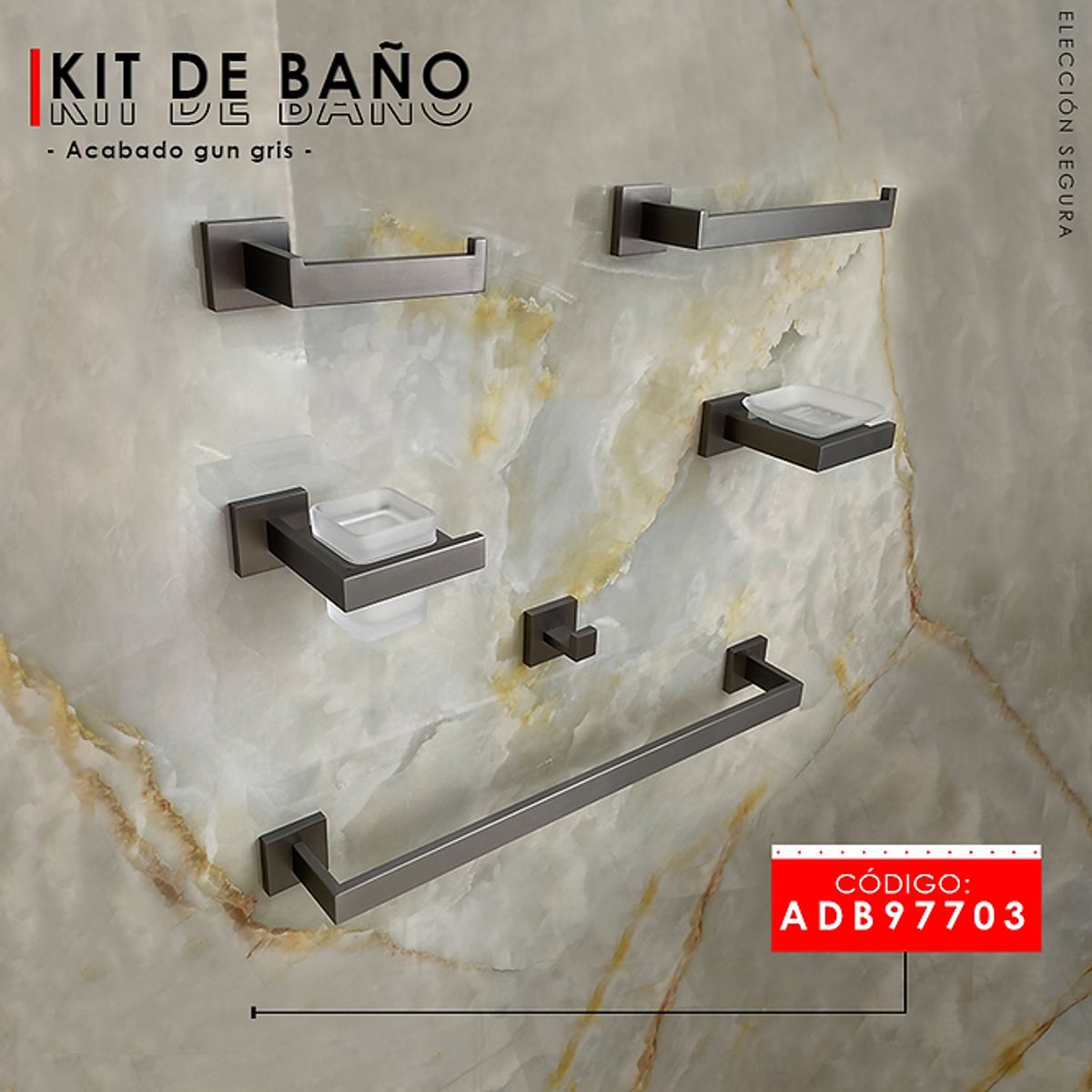XM - KIT DE ACCESORIOS DE BAÑO 6 PIEZAS GRIS 97703
