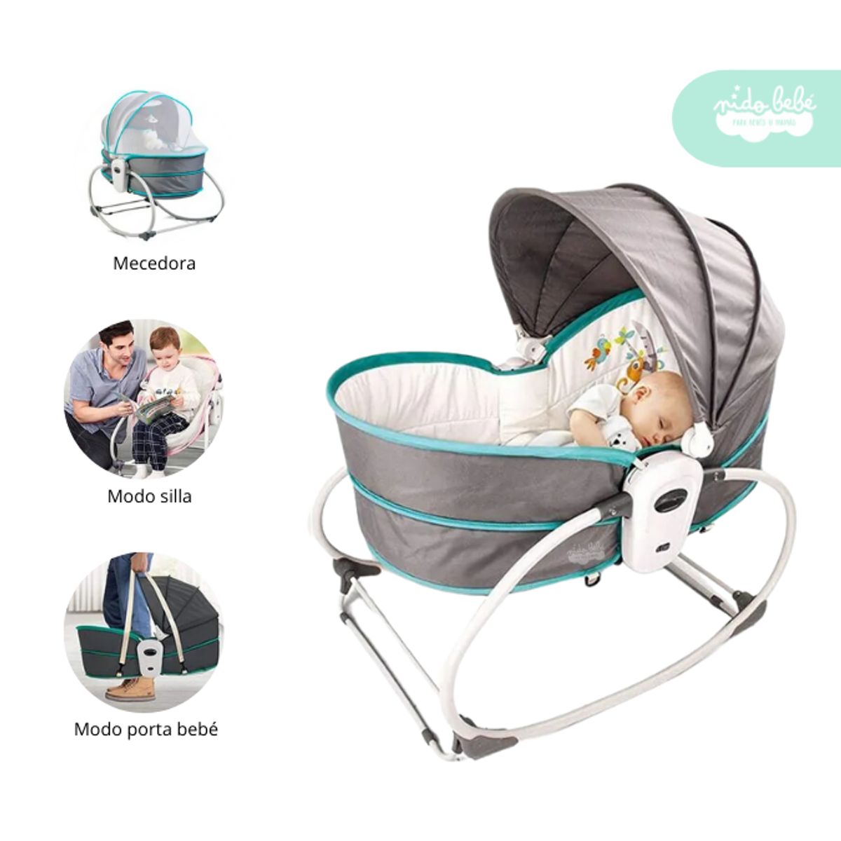 GENERICO - Silla Nido Mecedora de Bebé modelo Rocket 5 en 1 Verde