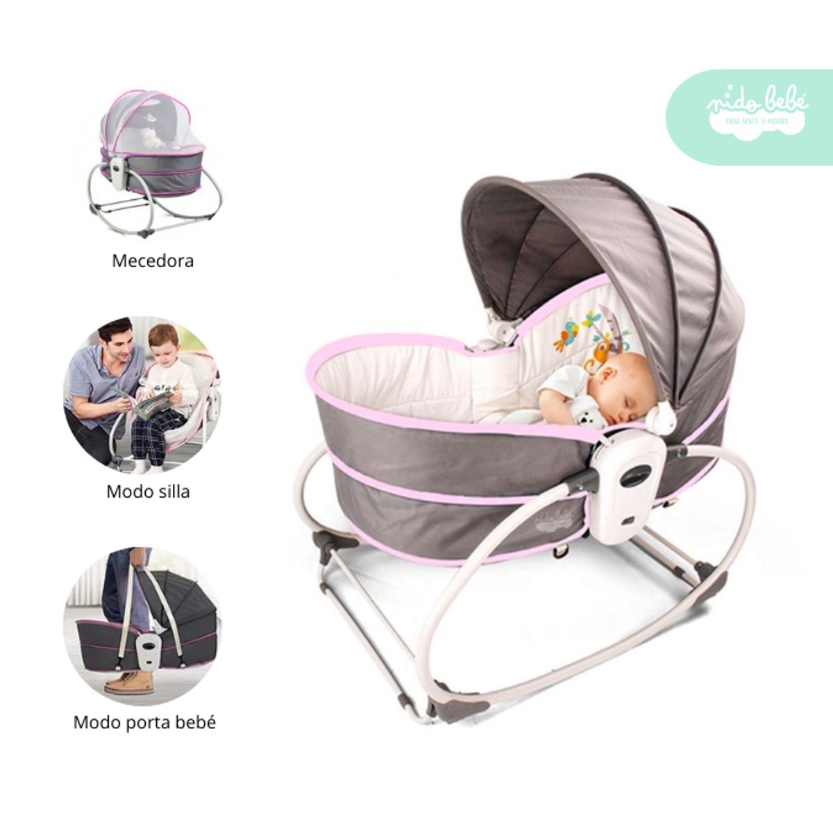 GENERICO - Silla Nido Mecedora de Bebé modelo Rocket 5 en 1 Rosado