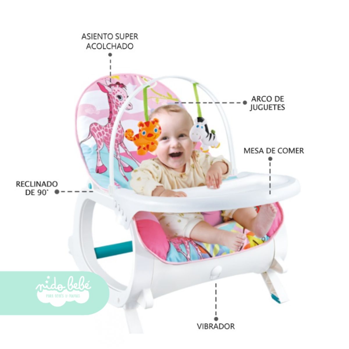 GENERICO - Silla Nido Mecedora de Bebé modelo Happy Baby Rosado