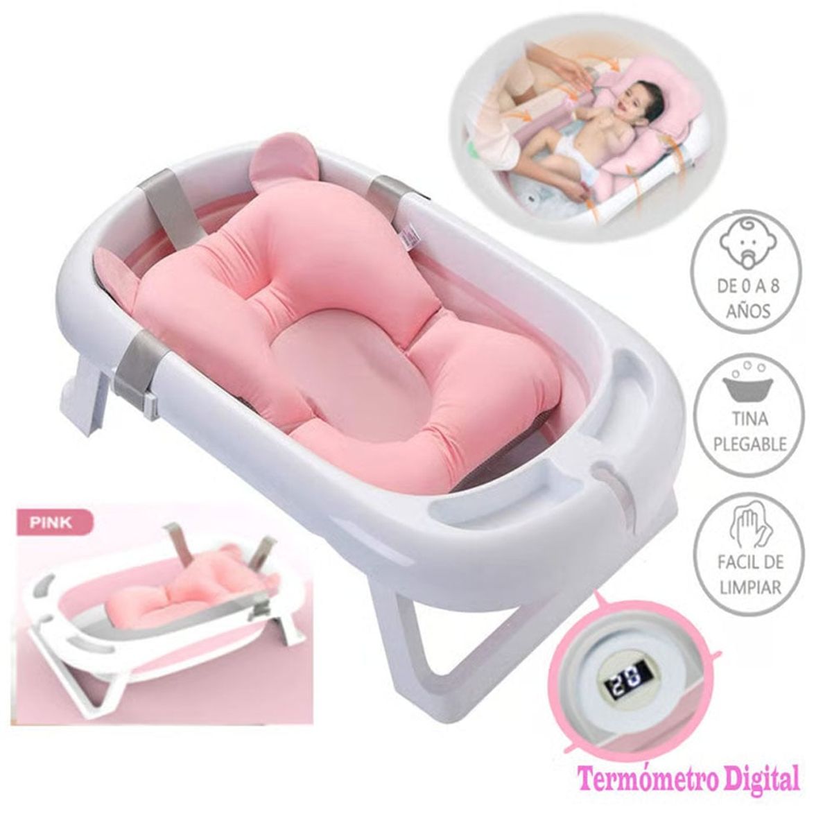 IDEAL - Bañera Para Bebé Portátil Ideal Spa Rosado