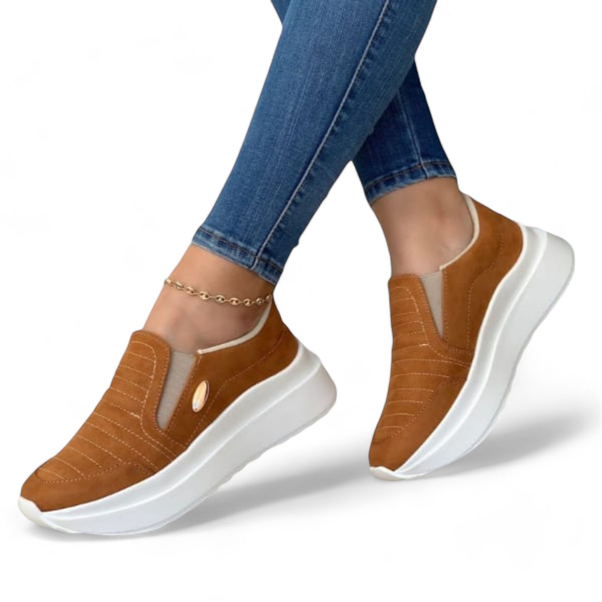 GENERICO - Mocasin Mujer Casual Quero Plataforma 4 Color Camel.-