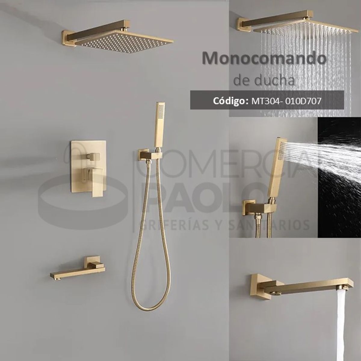 XM - MEZCLADORA DE DUCHA Y TINA DORADO CUADRADO MT304- 010D707