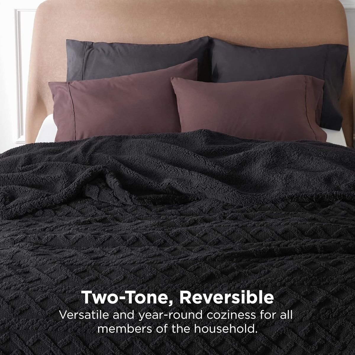 GENERICO - EDREDÓN TRENZADO DOS PLAZAS + 2 FUNDAS DE ALMOHADA NEGRO