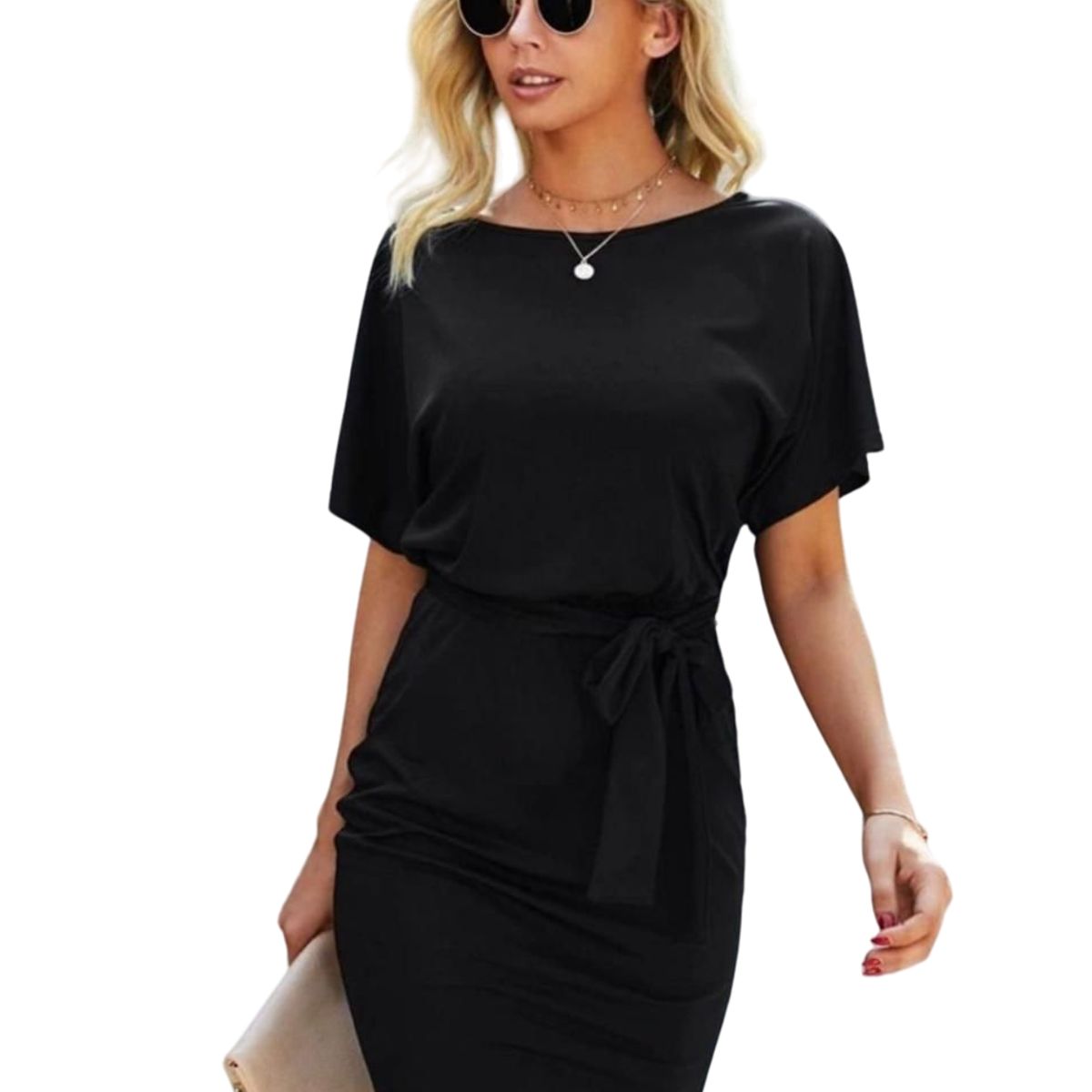 GENERICO - Vestido negro con cinturón