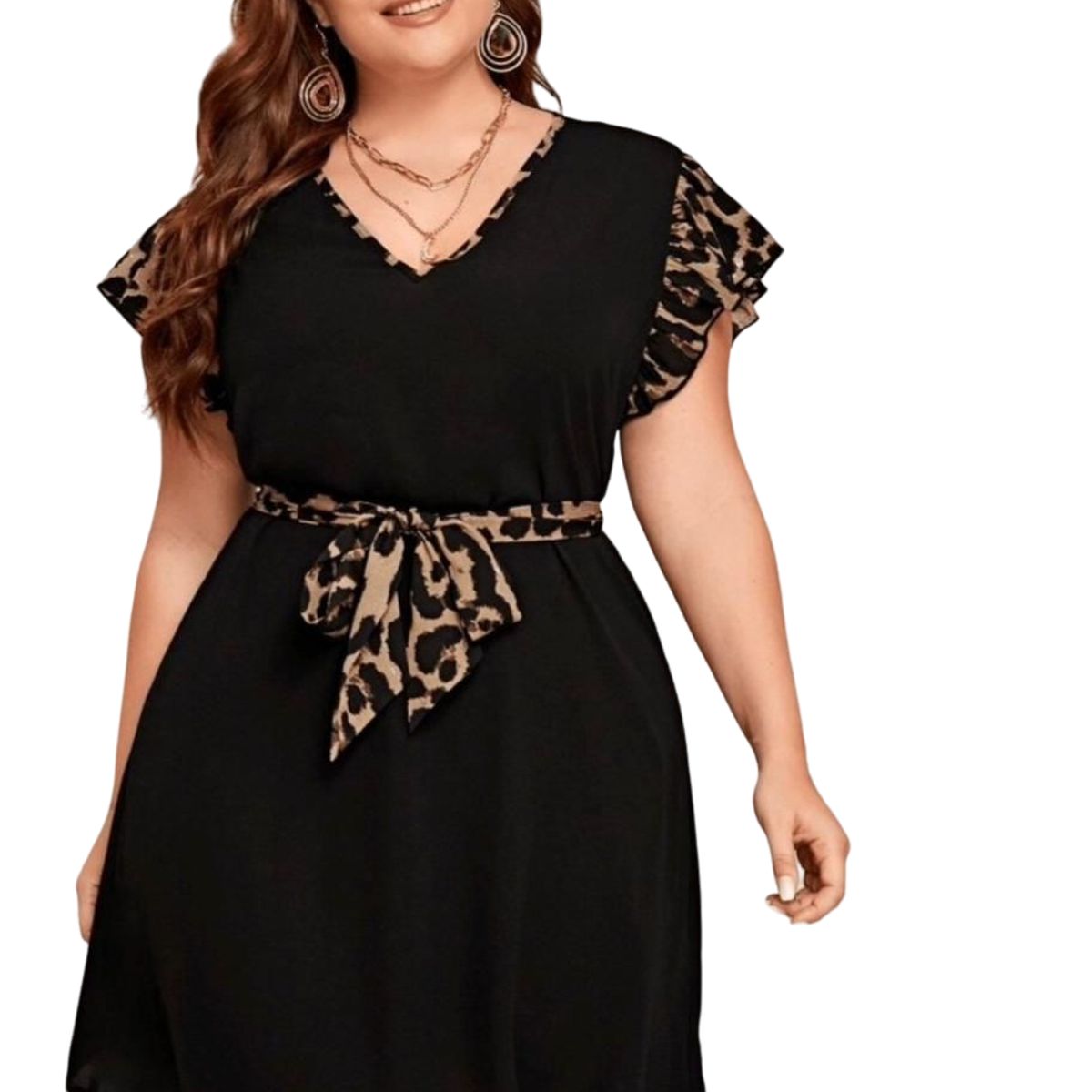 GENERICO - Vestido negro leopardo