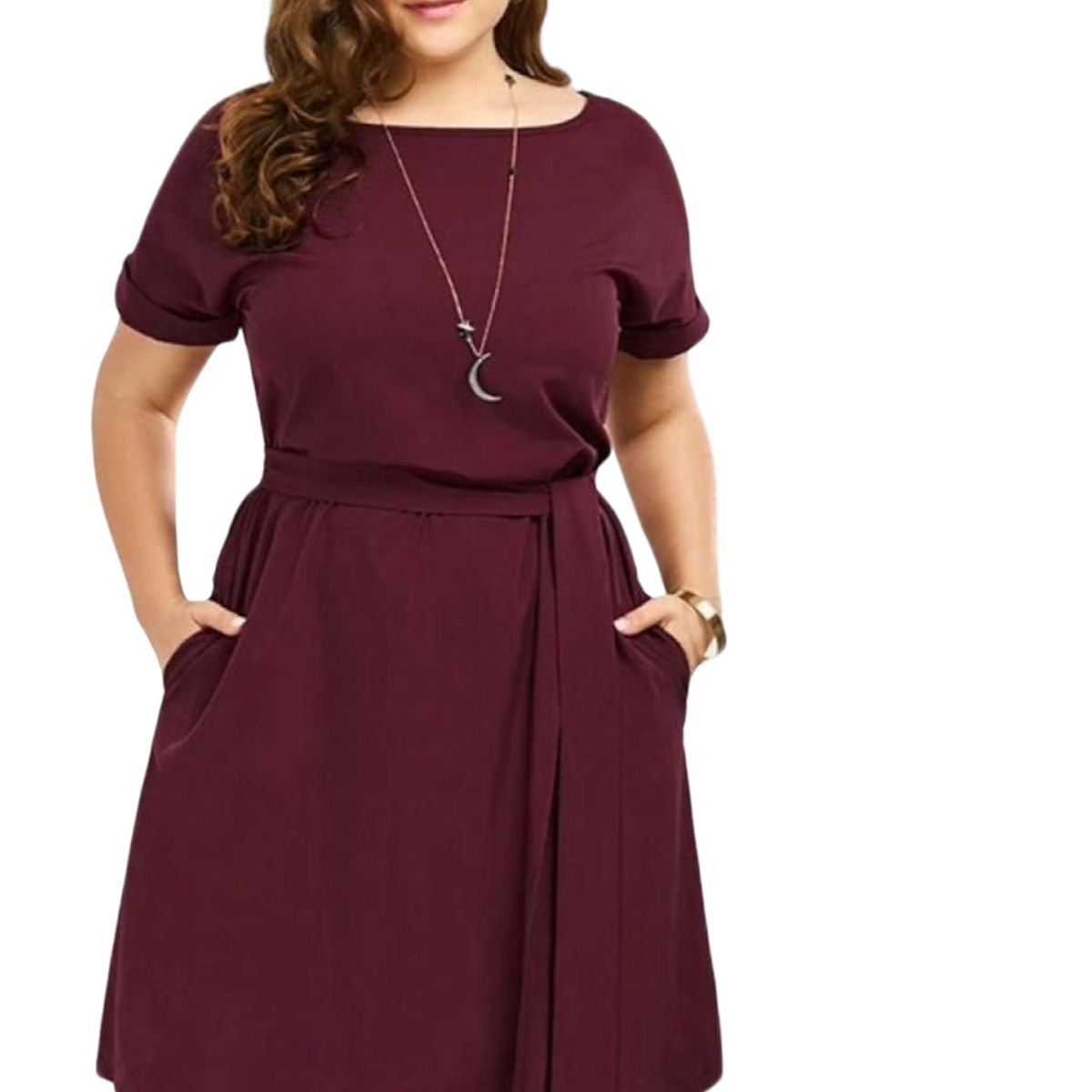 GENERICO - Vestido rojo vino con lazo