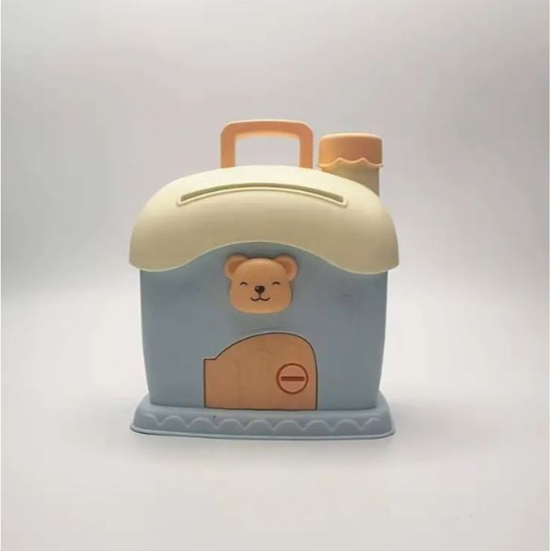 GENERICO - ALCANCIA CASA DE OSO CELESTE CON STICKERS - JUGUETE NAVIDAD