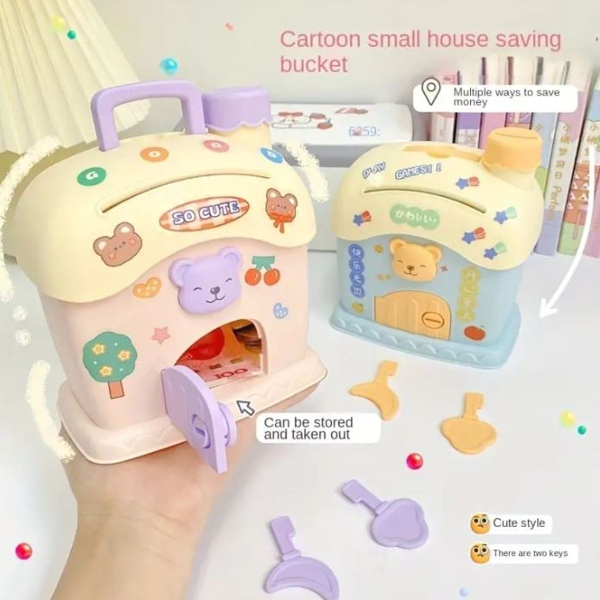 GENERICO - ALCANCIA CASA DE OSO CELESTE CON STICKERS