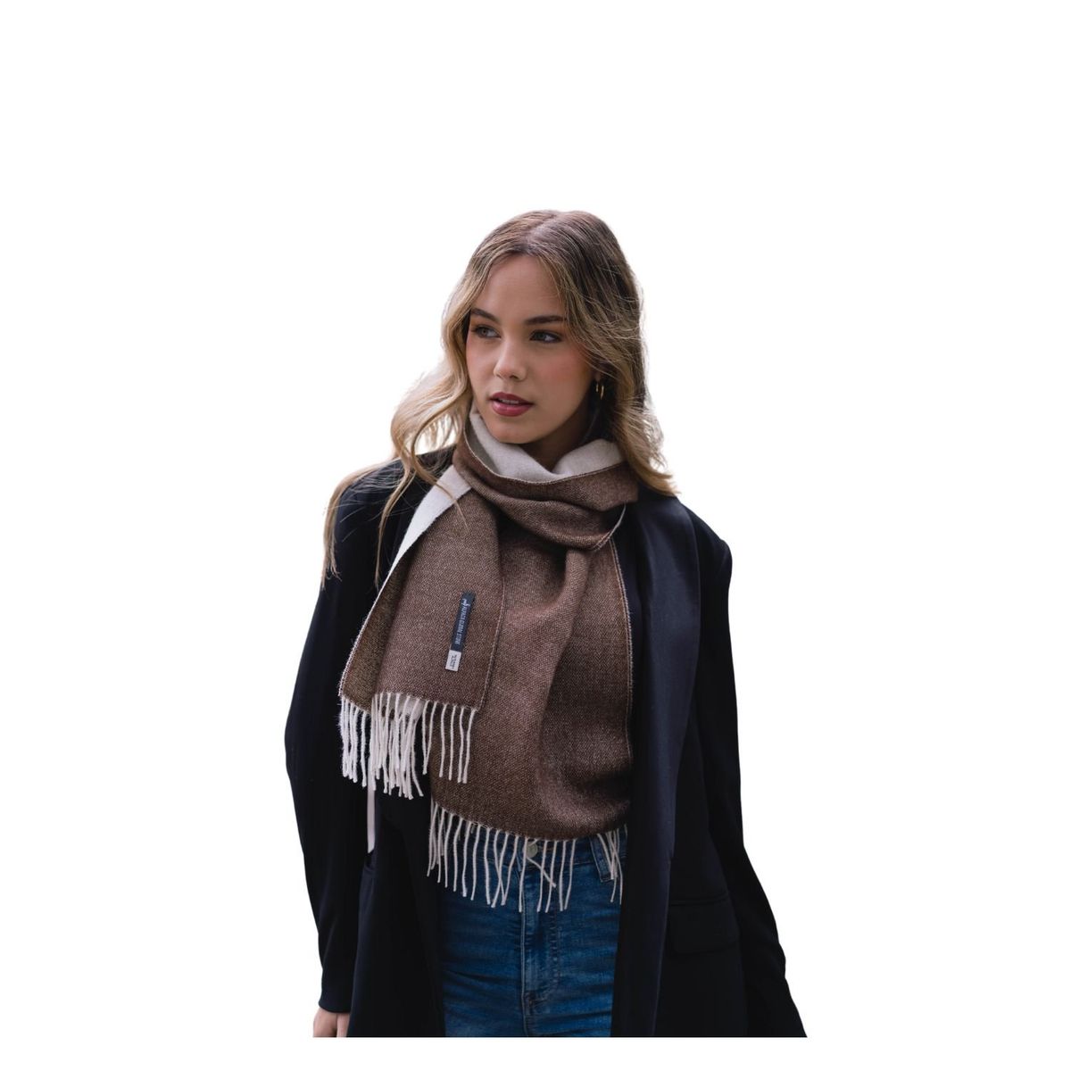 GENERICO - Bufanda Chalina Chocolate y Blanco - 100% Baby Alpaca_.
