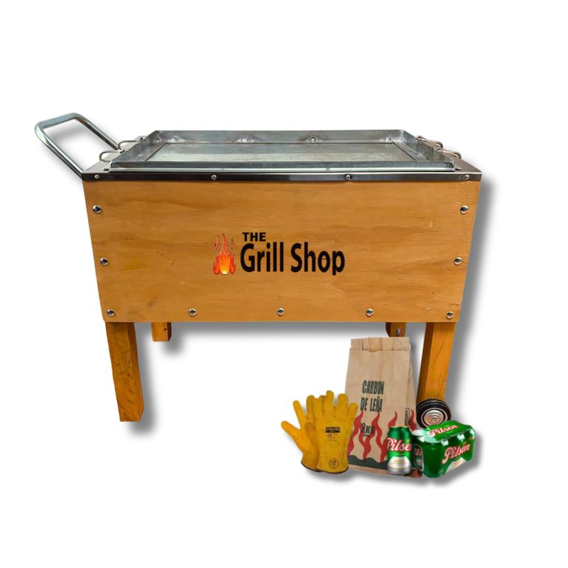 THE GRILL SHOP - Caja china mediana familiar + carbón + cerveza + guantes