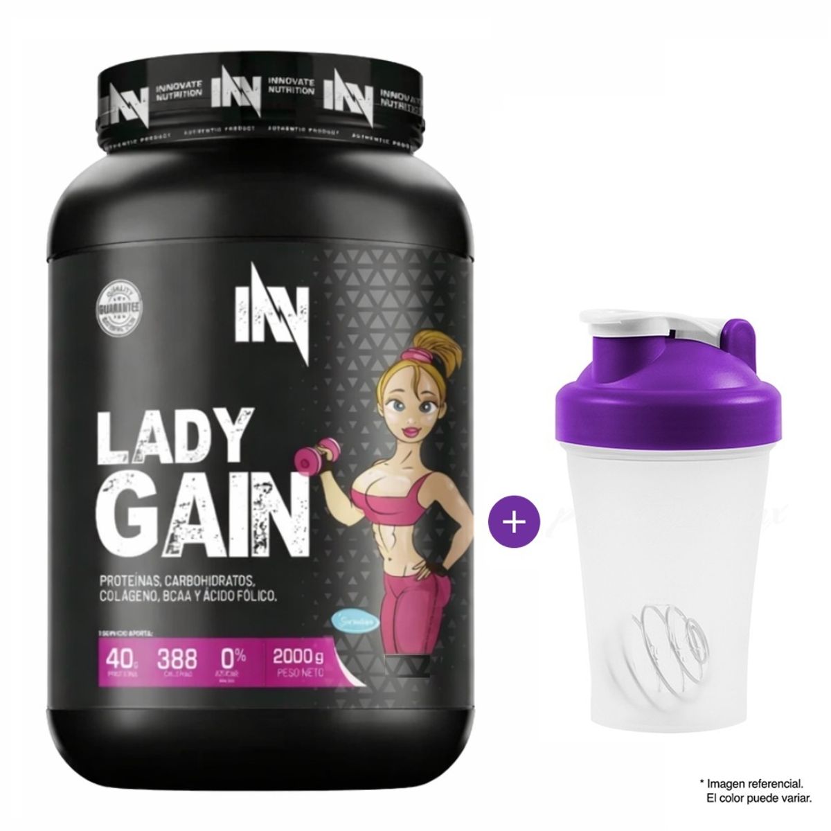 INN INNOVATE NUTRITION - PROTEÍNA INNOVATE LADY GAIN 2 KG CHOCOLATE + SHAKER MUJER