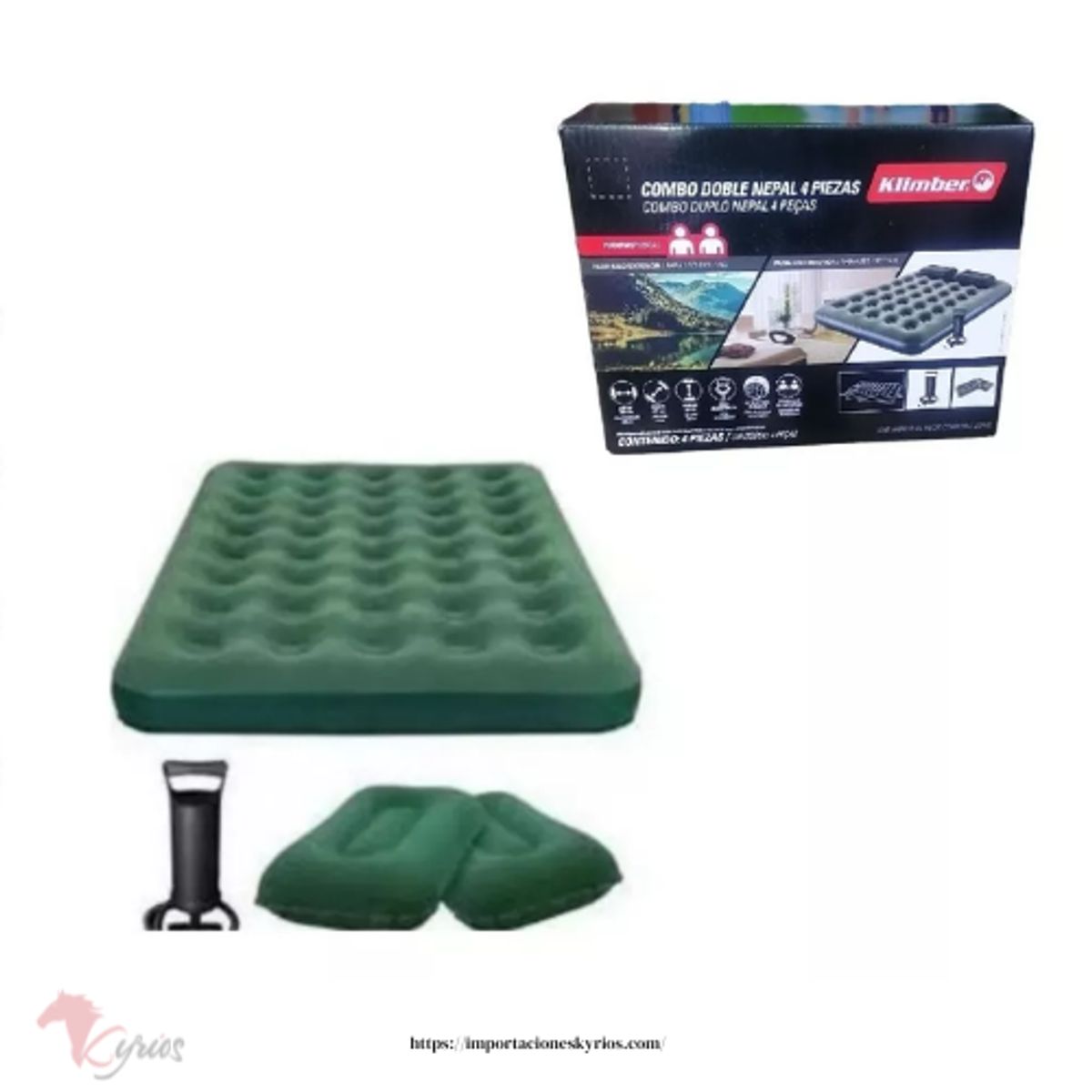 GENERICO - Colchon Inflable 2 Plazas + Inflador + 2 Almohadas