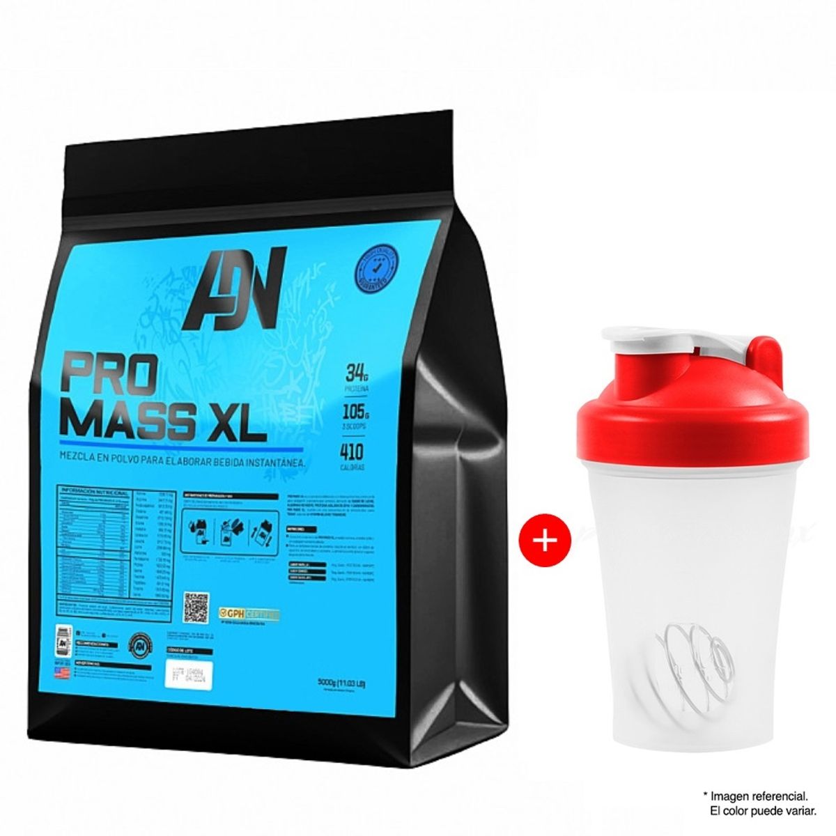 ADN - PROTEÍNA PRO MASS XL 3KG VAINILLA MÁS SHAKER