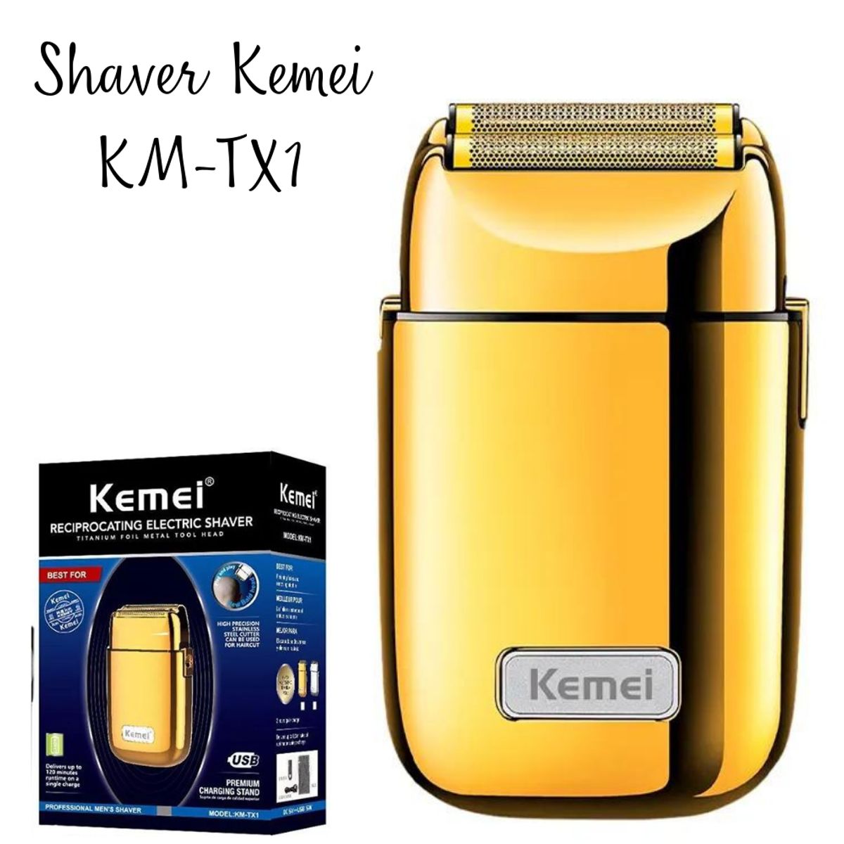 GENERICO - Afeitadora Shaver Kemei Recargable Dorado KM-TX1