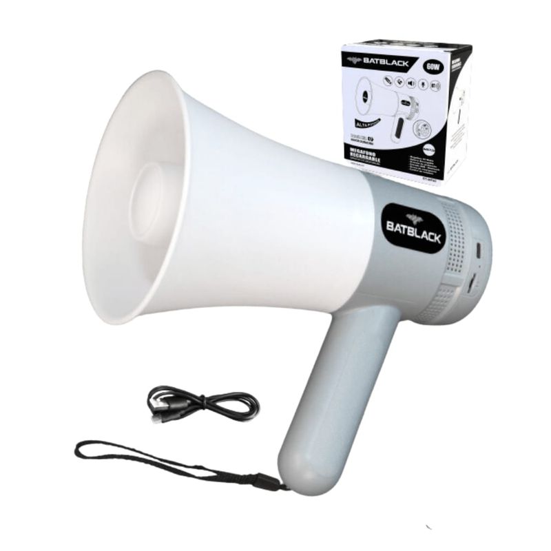 BATBLACK - megafono recargable 60w con sistema de grabacion y sirena