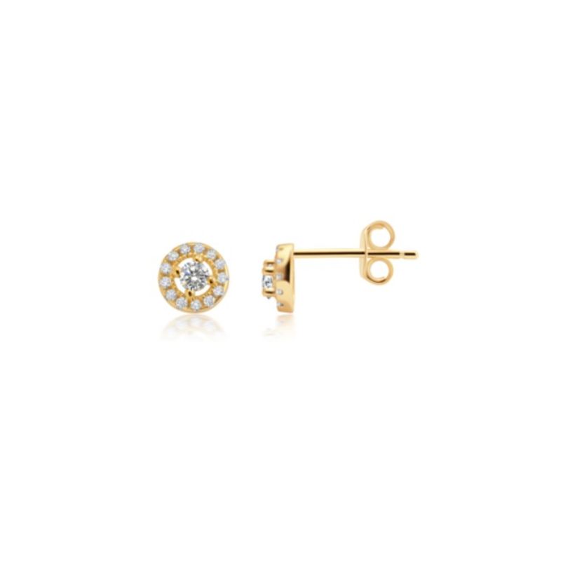 CRISLU - Aretes con brillante pequeño y circulo pavé - C de CRISLU