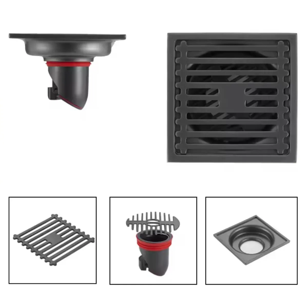 GENERICO - Sumidero Desagüe Rejilla Negro Mate, Acero SUS 304 10x10cm Anti olores